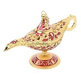 Vintage Aladdin Genie Lampe Tischakzent – Silber-Weiß, klassisches Metalldekor zum Sammeln – lassen Sie Ihre Wünsche wahr werden – Gold-Rot