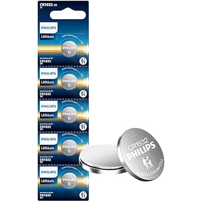 Philips CR1632 Batteries 5 Pack, CR 1632 Batteries Lithium 3v | Up to 70% More Power | 10 Year Shelf Life | Leak-Proof Design | Ideal for Car Key Battery, Fitness Trackers, Sensors, Monitors, Optics.