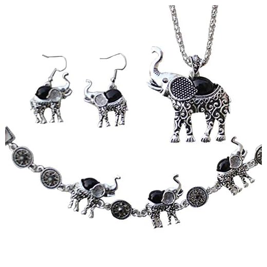Angoter Mujeres Elefantes Cosecha Mayor De Ajuste Sistemas De La Joyería Pulsera Caída Pendientes Enlace Collar Colgante De Boho para Damas