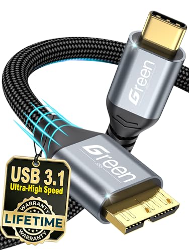 Green Jiss 10 Gbps Micro B to USB C Cable 1ft 1.5ft 3ft 6ft 10ft Gold-Plated External Hard Drive Cable Heavy Duty USB C to Micro B Short Cables for iPhone 17/16/15 WD Seagate MacBook Pro/Air-1ft
