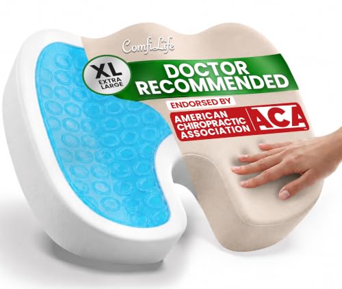 Image of ComfiLife Extra Large Gel & Memory Foam Seat Cushion - Doctor Recommended Office Chair Cushion, Car Seat Cushion - Back & Sciatica Pain Relief - Wide Seat Cushion for Big & Tall (Beige)