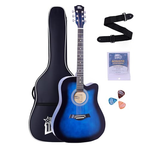 Image of INTERN 41-Inch Acoustic Guitar for All | 6-String Right-Handed Guitar with Truss Rod, Gig Bag, Strings, Strap & Picks | Superior Wood Build for Rich Sound (With Bag, Blue)