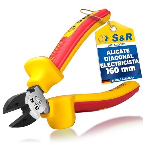 S&R Alicate de Corte Lateral Diagonal Electricista - Alicate Pelacables electricista 160mm VDE-series 1000 V - Acero de cromo-vanadio fosfatado