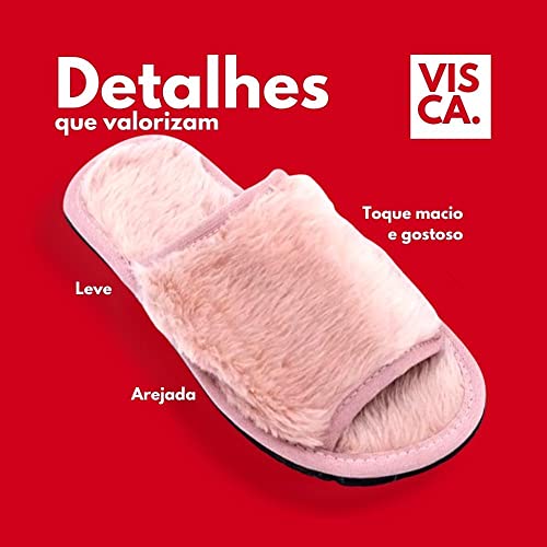 Pantufa Aberta Feminina Rose Chinelo Pelúcia Premium (Rose, br_footwear_size_system, adult, numeric,