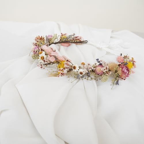 Corona de flores secas para boda para niña miniatura 3