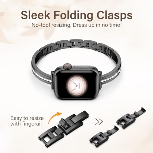 Image of Missair Bands Compatible with Apple Watch Band 38mm 40mm 41mm 42mm 44mm 45mm 46mm 49mm for Women, Slim Metal Dressy Jewelry Bracelet with Bling Diamond for iWatch Series 11 10 9 8 7 6 5 4 3 SE Ultra