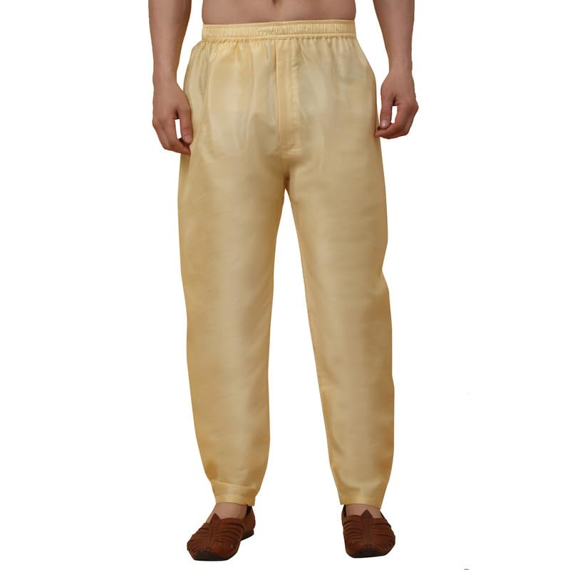 kraft india Men's Silk Blend Beige Elastic Waistband Pyjama For Kurta-picture-13