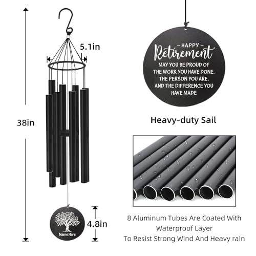 Image of Personalized Retirement Wind Chimes for Outside, 36 inch Happy Retirement Gift for Women, Men, Coworker, Colleague, Boss, Teacher, Nurse, Friend, Going Away Garden Patio Decor