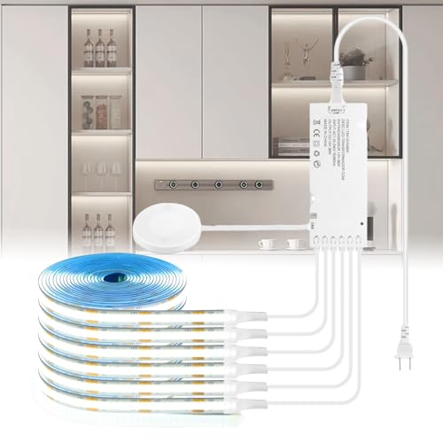 Image of COB LED Strip Light Kit-6pcs Self-Adhesive LED Light Parallel with Dimmable Touch Sensor Switch, Led Light Strip for Wood Slat Wall Panels (White, 6 X 3.3FT)