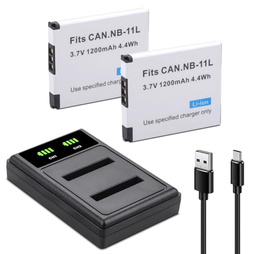 2-Pack NB-11L NB-11LH Battery with Dual Charger for Canon PowerShot Elph 360 Elph 350 Elph 340 Elph 190 Elph 180 Elph 160 Elph 150 Elph 140 Elph 135 Elph 130 Elph 110, SX420 is,A4000 is