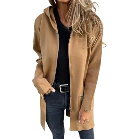 TOTDYIKH Round Neck Zipper Long Sleeve Casual Jacket,Womens Zip Up Hoodies Autumn Winter Tunic Trench Coat (Brown,X-Large) Cover