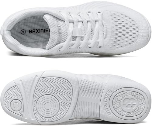 BAXINIER Girls White Cheerleading Shoes Youth Competition Cheer Sneakers Lightweight Athletic Training Dance Tennis Walking Shoes4
