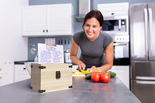 Zen Earth Inspired Rustic Kitchen Recipe Box - Handcrafted Pine Wood With Card Holder Grooves Holds 200+ 4"X 6" Recipe/Index Cards | 50 Garden Vegetable Recipe Cards & 1 Clear Card Protector #TOP1