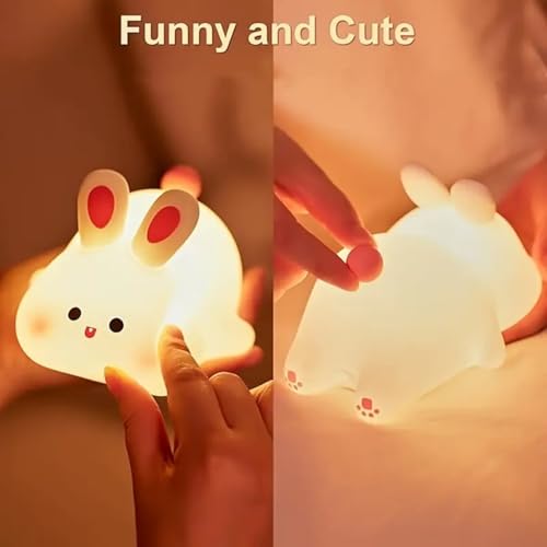 Image of GITGRNTH Bunny Night Light for Kids Room, Rabbit Night Light, Tap and Touch Color Changing Cute Night Lights Lamp, Rechargeable Silicone Cute Nursery Lamp(Big Face Rabbit, Regular)
