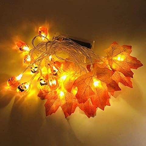 LBSQW Fall Decor, 13.1FT 40 LED Pumpkin Maple Leaf Battery Operated Thanksgiving Halloween Decorations Suitable for Christmasã€Indoor Outdoor Partyã€Terraceã€Garden Etc Cover