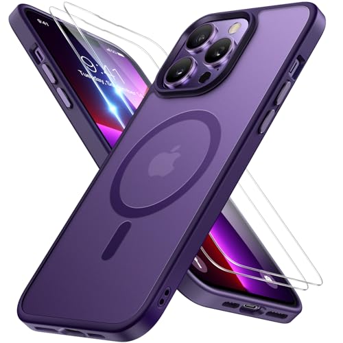 Image of Miracase Magnetic Series Designed for iPhone 13 Pro Case [Compatible with MagSafe] [with 2X Screen Protectors] Anti-Fingerprint, Magnetic Phone Case for iPhone 13 Pro 6.1 inch - Dark Purple