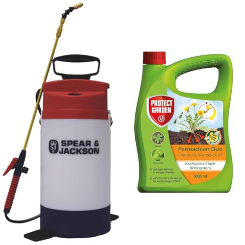 Spear & Jackson Chemikalien-Drucksprüher 5l, merhfarbig+Protect Garden Permaclean Duo Unkraut & Wurzel Ex AF, anwendungsfertiger Unkrautvernichter mit Zweifachwirkung gegen Unkräuter und Ungräser 3l