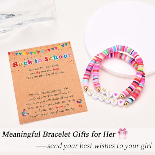 Image of First Day of School Kindergarten Preschool Gifts for Girls, Mommy and Me Matching Bracelets Set, Back to School Gifts for Daughter from Mom