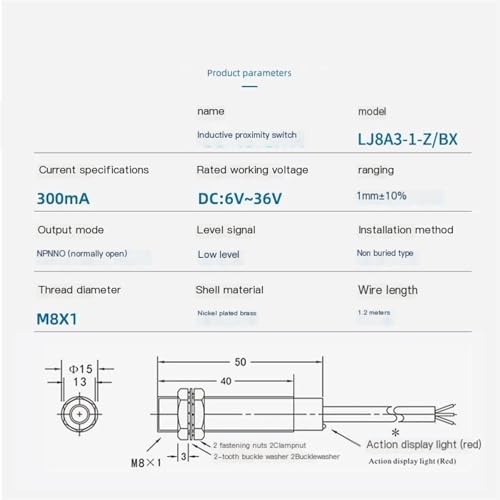 Sensor metálico M8 con interruptor de proximidad inductivo de tres cables 5