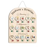 Wooden Chore Chart for Kids Visual Schedule, Routine Chart for Kids, Morning Bedtime Routine Chart for Toddlers Ages 2-4, Daily Kids Schedule Board for Home (04)