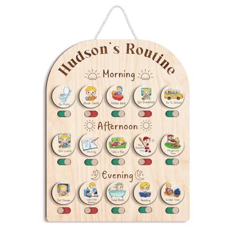 Wooden Chore Chart for Kids Visual Schedule, Routine Chart for Kids, Morning Bedtime Routine Chart for Toddlers Ages 2-4, Daily Kids Schedule Board for Home (04)