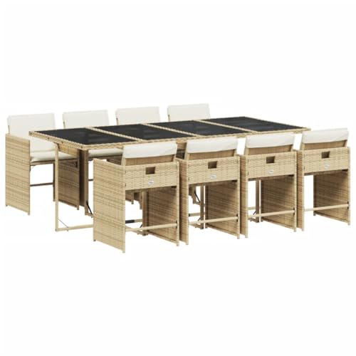 Image of 8-Piece Beige PE Rattan Patio Dining Set with Cushions, Foldable 8-Seater Outdoor Table and Chairs for Garden or Balcony, Weather-Resistant and Easy to Clean Furniture