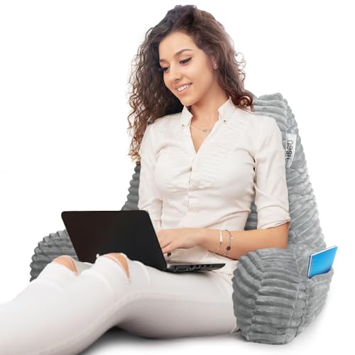 Image of Nestl Reading Pillow with Shredded Memory Foam, Luxe Cut Plush Back Pillow for Sitting Up in Bed, Back and Arms Adjustable Support for Adult & Teens, Backrest Pillows with Washable Cover Light Grey