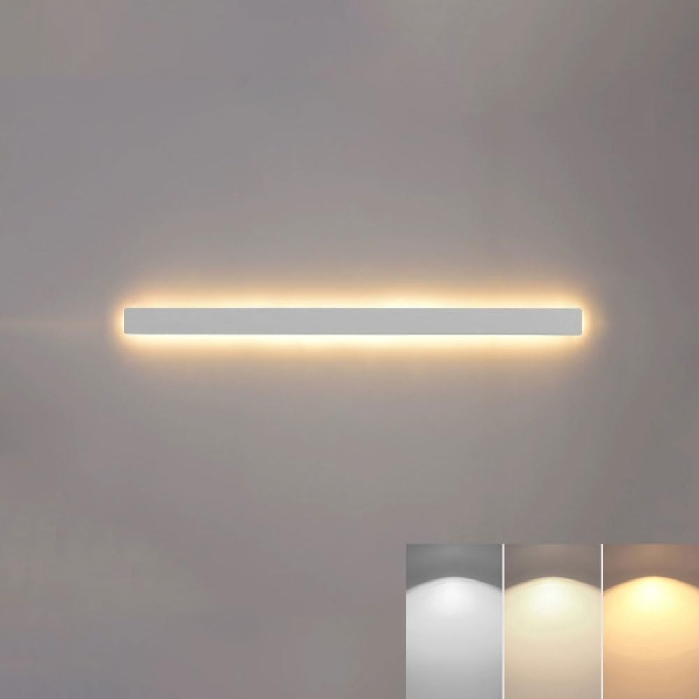 SXECAEPS White Linear Wall Sconce Minimalist LED Mount Light Long Strip Lamp, 3CCT Switchable Sconces Lighting Fixture for Living Room Hallway Bedroom(80cm)
