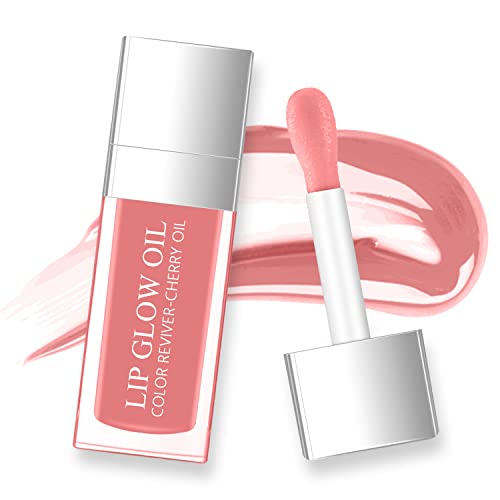 Lisara Hydrating Lip Glow Oil, Moisturizing Lip Oil Gloss Transparent Plumping Lip Gloss, Big Brush Head Non-Sticky Long Lasting Nourishing, Tinted Lip Balm For Lip Care And Dry Lips - Natural Pink #TOP8