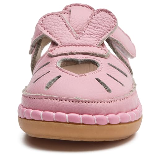 DADAWEN Toddler Girls Leather Closed Toe Summer Sandals Lightweight Non-Slip Soft Sole Cute Flat Shoes Baby Flower Girl Shoes3