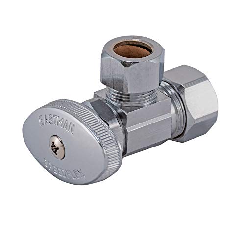 Image of Eastman 1 /2 Inch OD Compression x 5 /8 Inch OD Compression Multi-Turn Angle Stop Valve, Brass Plumbing Fitting, Chrome, 04358LF