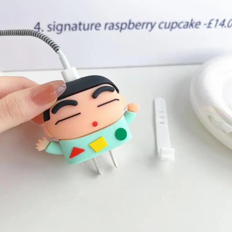 Image of VEROX 3D pattern Compatible with Apple Charger Protector iPhone Charger Case and Adapter Cover Wire Cover for 18W & 20W | Cute Case Protector -Shinchan