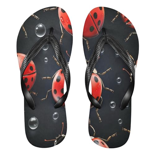 STAYTOP Red Ladybug with Black Dots Flip Flops Sandals of Men's & Women's,Sandals Beach Slippers Shower Slides