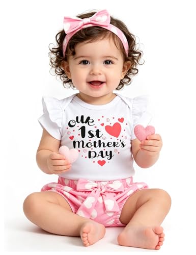 Fairy Sassy Our 1st Mothers 's Day-Happy Mother's Day Baby Girl Clothes Summer Short Sleeve Rompers Shorts With Headband (9-12 Months)