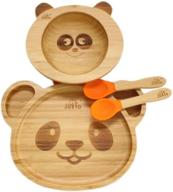 Joyto Bamboo Bundle Panda Bowl and Panda Plate ( with 2 Spoons
