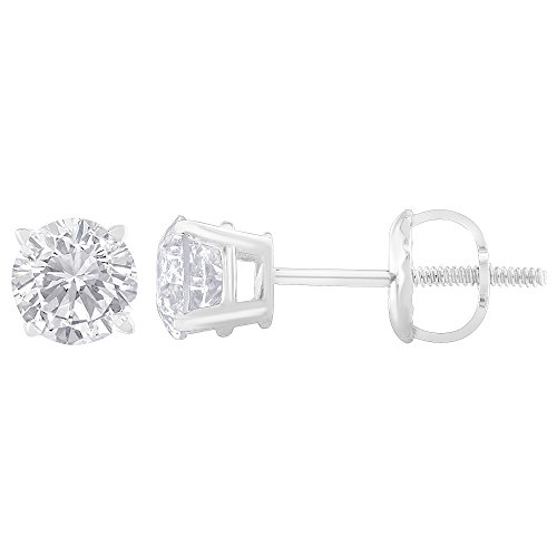 14K White Gold 1-1/2 Cttw Round Brilliant-Cut Near Colorless Diamond Classic 4-Prong Stud Earrings with Screw Backs (H-I Color, SI1-SI2 Clarity)