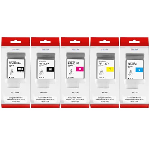 PFI-121 Ink/PFI-121 PFI121 Pigment Ink Tank Bundle Compatible for Canon PFI-121M PFI-120MBK PFI-120BK PFI-120C PFI-120Y Ink Tank Replacement for Canon imagePROGRAF TM-250 TM-350 TM-355 TM-255 Ink Tank
