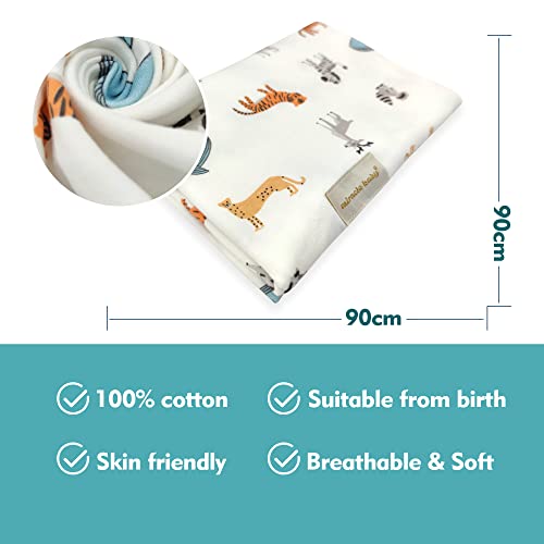 Image of Newborn Swaddle and Hat Set 6 Pack 100% Cotton Knitted Baby Receiving Blankets 35 inch x 35 inch Soft Unisex Swaddle Wrap for Girls and Boys (Whale+Elk+Green Stripes)