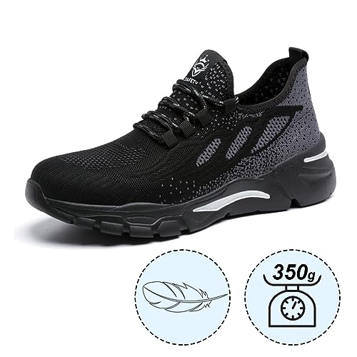 Hycoprot Steel Toe Shoes For Men Women Lightweight Indestructible Work Shoes Non Slip Safety Shoes Breathable Sneakers Puncture Proof Composite Toe Shoes For Construction Industrial Black #TOP4