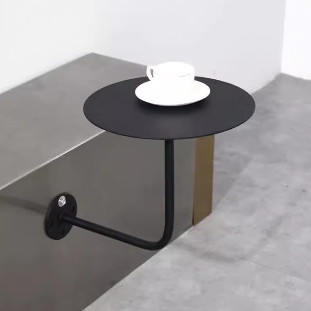 Kleiner Beistelltisch zur Wandmontage, Schmiedeeisen, rund, Kneipentisch, schwarz, Metall, Beistelltisch für Kaffee, Tee, Frühstück, Bar, Bistro, Restaurant, kompakte Größe (35 x 35 x 45 cm)