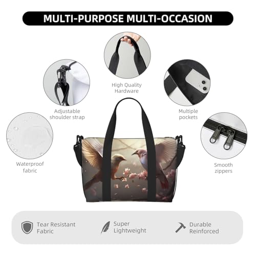 Phayah Bird On Flower Branch Crossbody Travel Bag Overnighter Duffel Bags Carry On Size Ideal For School Or Overnight Travel Bag4