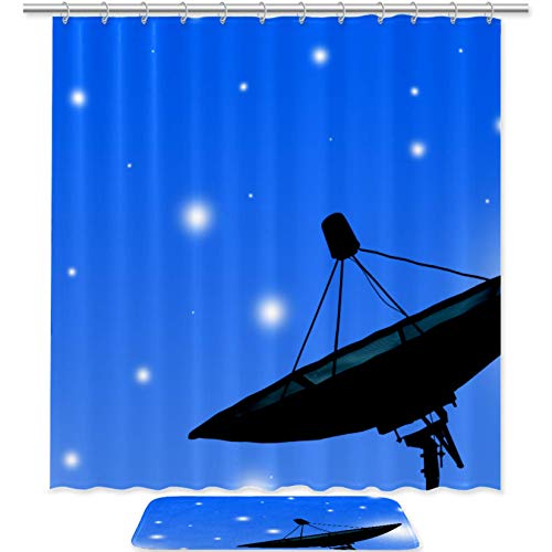 Duschvorhang-Set mit Satellitenschüsseln, rutschfest, Badezimmerteppich, Bodenmatte, Heimdekoration