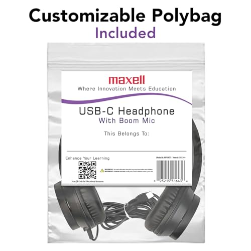 Image of Maxell USB-C Wired Headphones, Detachable Boom Mic, Reversible | Detachable boom mic for calls, removable for music-only use - reversible USB-C plug, ideal for classrooms