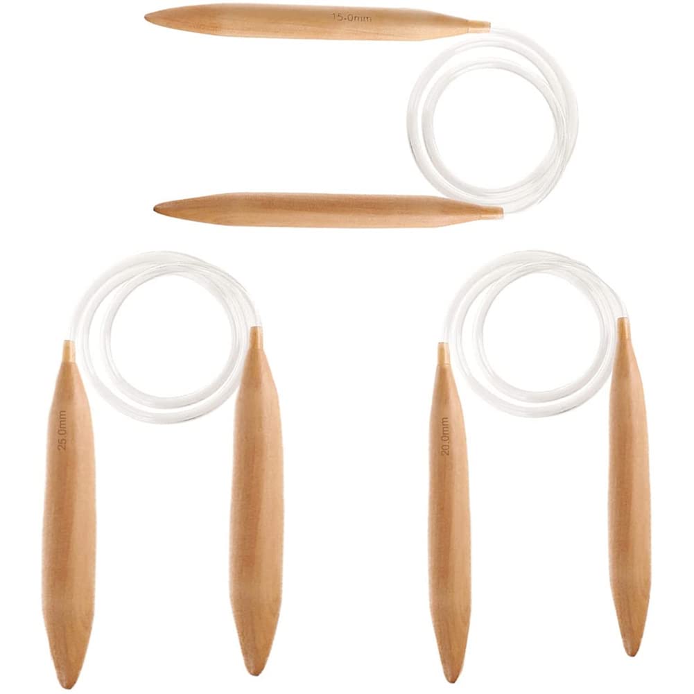 Agmoctz 3Pc Wooden Circular Knitting Needles,15/20/25Mm Natural Wood Jumbo Needle For Chunky Yarn Giant Circular Knitting Needle