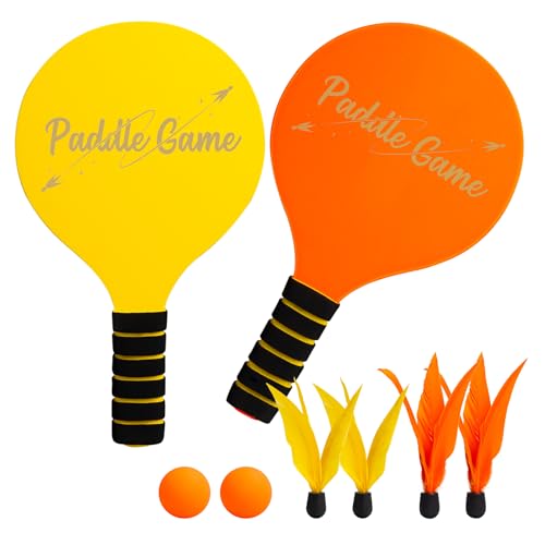 INPODAK Beach Ball Spiel Set,Strandball Schlägerset für Kinder,2 Schläger, 4 Federbälle, 2 Bälle,Paddleball Spielset,Sommer Strand Pool Garten Spiel für Familie und Party