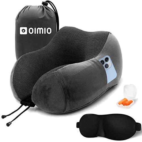 O oimio Travel Pillow - Memory Foam Neck Pillow, Support Pillow, Luxury Compact & Lightweight travel accessory, Quick Pack for Camping, Support whilst working or whilst sleeping