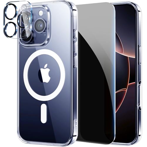 LWLFEKA for iPhone 16 Pro Max Case with Privacy Screen Protectors & Full Camera Cover,Magnetic for iPhone 16 ProMax Case[Fit for MagSafe] Slim Shockproof Phone Casa for iPhone 16 Pro Max Casa,Clear - image 1