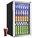 EUHOMY 90L Getränkekühlschrank, Mini kühlschrank für 126 Dosen mit Glastür, 4 verstellbaren Regalen für Limonade, Bier oder Wein, für Zuhause/Bar/Büro, Silber Edelstahl [Energieklasse F]