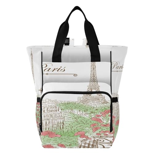 Bolsas de pañales para bebé, multifunción, impermeable, a la moda, bolsa de pañales para el cuidado del bebé, para compras informales, viajes, vista, boceto de la Torre Eiffel, Varios colores, 1 size,