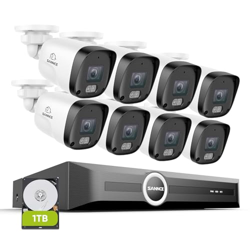 SANNCE Système de Sécurité POE 8CH, NVR 5MP avec 8 Caméras IP Extérieur 3MP, Enregistrement Audio, Détection Intelligente, 1 to HDD